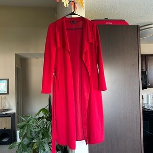 Windsor cherry red trench coat with pockets. SIZE MEDIUM